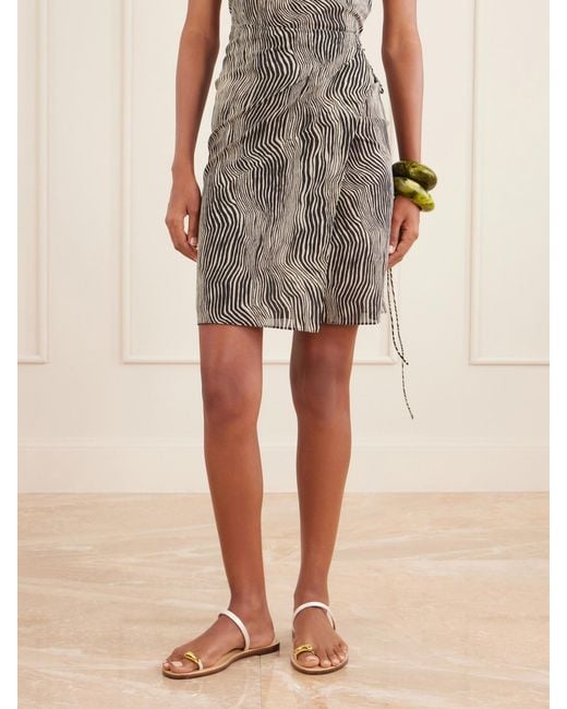 St. Agni Gray Savannah Zebra-Print Silk Midi Wrap Skirt