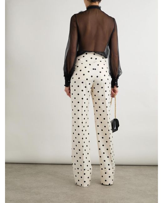 Valentino Garavani White Hose Mit Weitem Bein Aus Seiden-Crêpe Mit Polka-Dots
