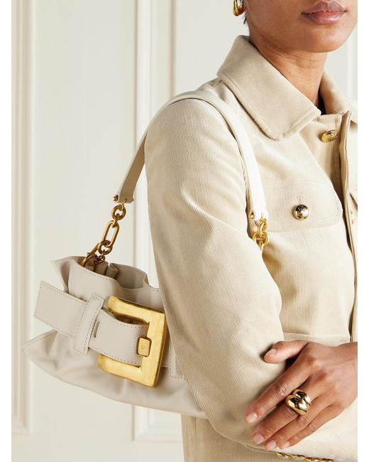 Balmain Natural Anthem Mini Buckled Leather Shoulder Bag