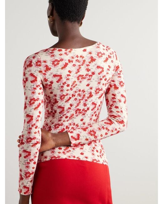 Haut En Soie Mélangée À Mailles Gaufrées Et À Imprimé Fleuri Luke BERNADETTE en coloris Red
