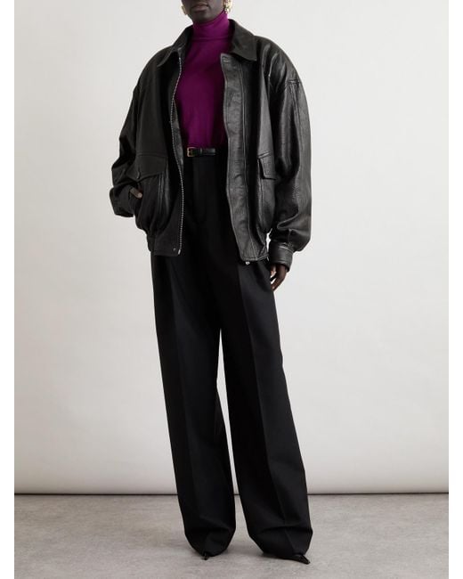 Saint Laurent Black Textured-Leather Bomber Jacket