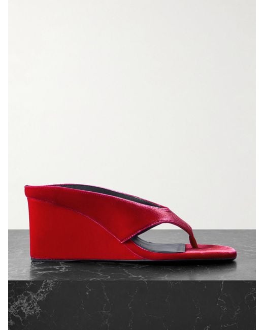 Alaïa Red Tong 75 Wedges Aus Samt
