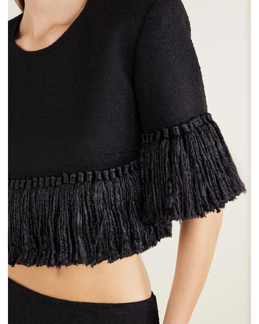 Heirlome Black Matilde Bouclé Fringed Wool-Blend Blouse