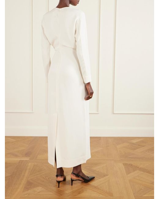 Totême White Garderob Gathered Crepe Maxi Dress