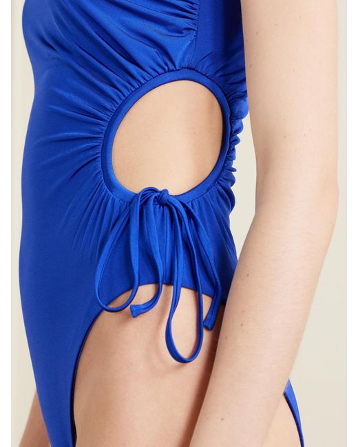 Max Mara Blue Beachwear Canarie One-Shoulder Cutout Swimsuit