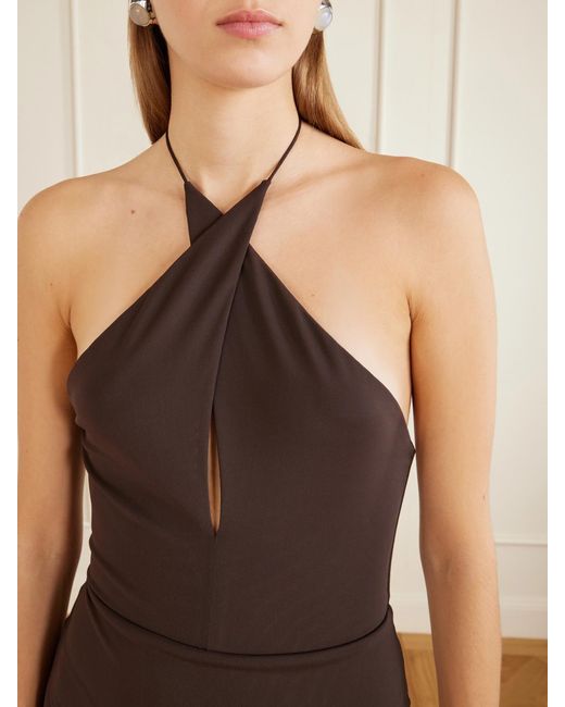 Alex Perry Brown Mesh Halterneck Midi Dress