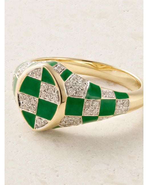 Yvonne Léon Green Baby Chevalière Marquise 9-Karat And, Enamel And Diamond Signet Ring