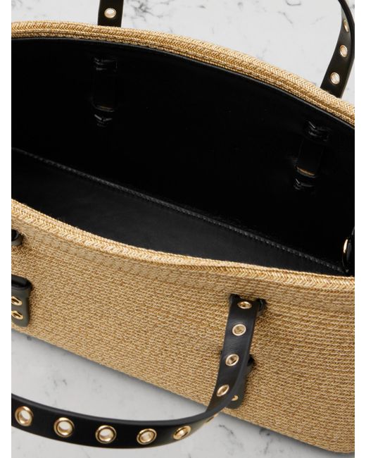 Alaïa Natural Mena E/W Medium Eyelet-Embellished Leather-Trimmed Raffia Tote