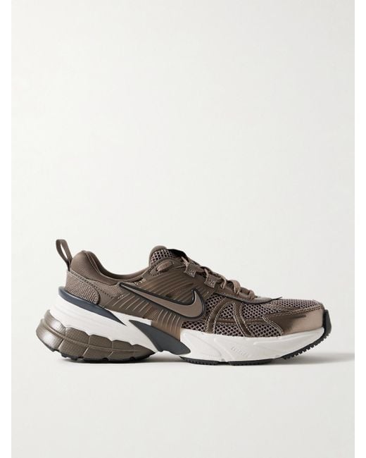 Nike Gray V2K Metallic Leather, Rubber And Mesh Sneakers