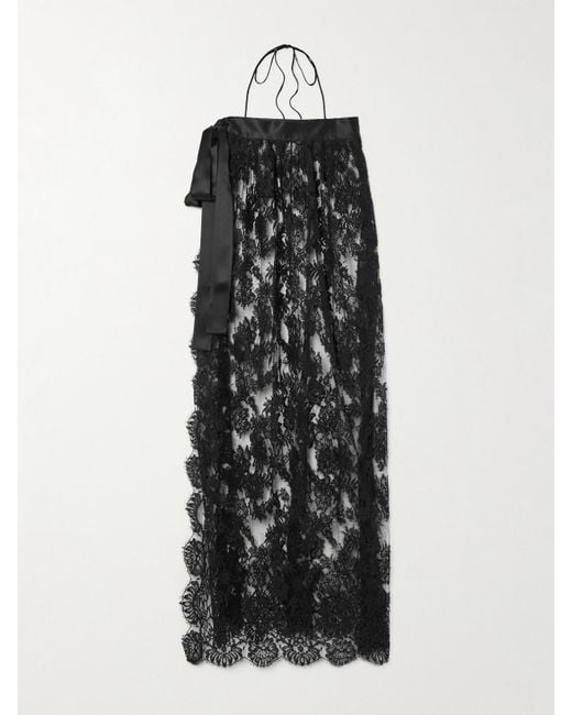 Dolce & Gabbana Black Halterneck Satin-Trimmed Cotton-Blend Lace Midi Wrap Dress