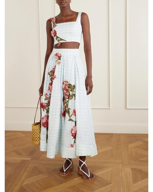 Agua Bendita White Amanda Cropped Floral-Appliqué Linen Top