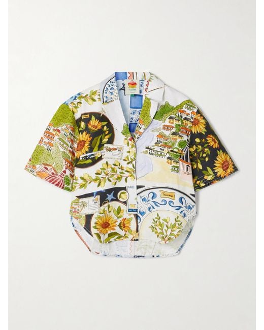 Farm Rio Multicolor Verkürztes Hemd Aus Bedrucktem Leinen-Canvas