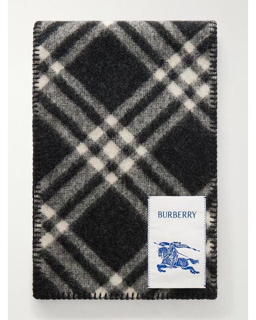 Burberry Black Checked Wool Scarf