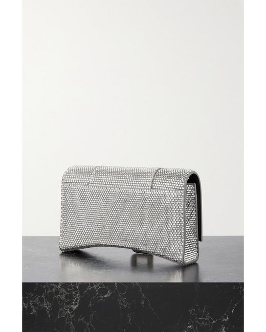 Balenciaga Gray Hourglass Crystal-Embellished Suede Shoulder Bag