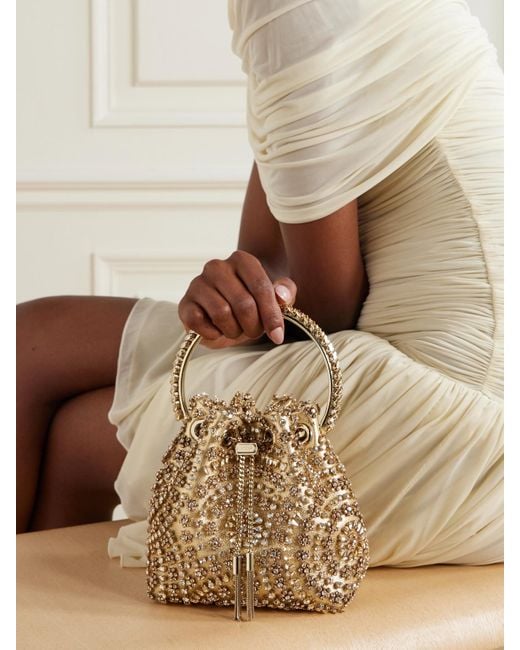 Jimmy Choo Natural Bon Bon Beuteltasche Aus Satin Mit Kristallen