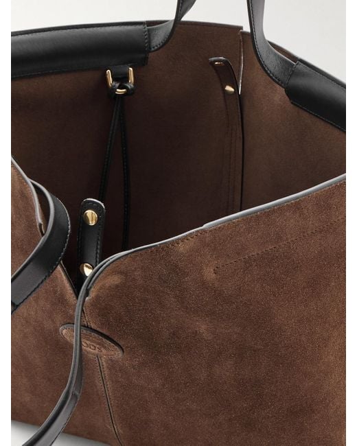 Sac À Main En Daim À Finitions En Cuir Shopping Medium Tod's en coloris Brown