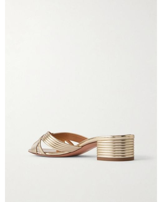 Aquazzura Natural Sundance 35 Metallic Leather Mules