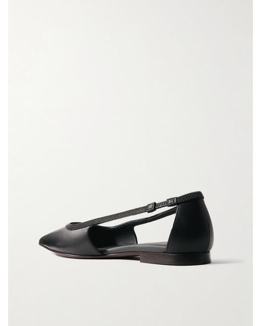 Brunello Cucinelli White Ballerinas Mit Spitzer Kappe Aus Leder Mit Zierperlen
