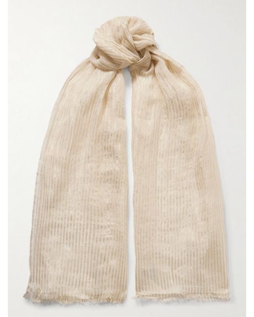 Brunello Cucinelli Natural Metallic Linen-Blend Jacquard Scarf