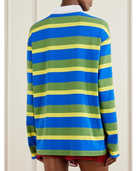 Staud Blue Da Adolfo Gavin Striped Logo-Embroidered Cotton-Blend Shirt