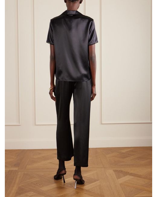 Saint Laurent Black Lace-Trimmed Silk-Satin Shirt