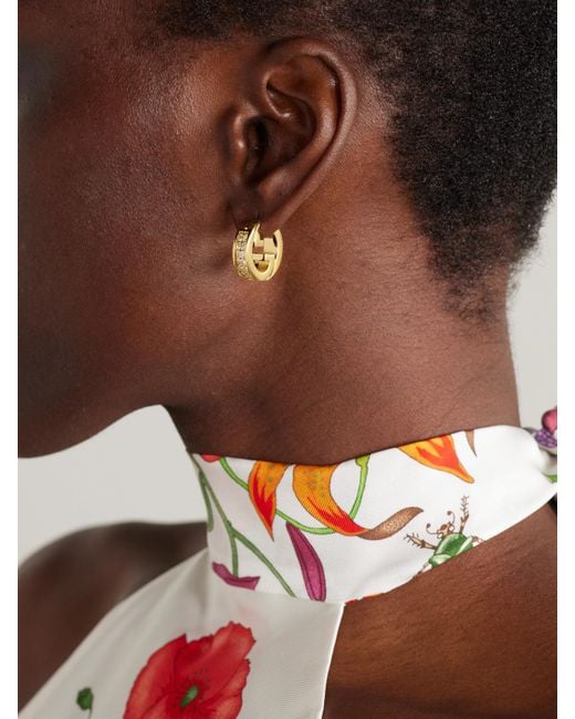 Gucci Metallic Blondie-Tone Crystal Hoop Earrings