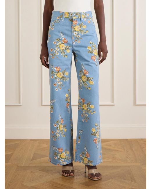 Veronica Beard Blue Taylor Floral-Print High-Rise Wide-Leg Jeans
