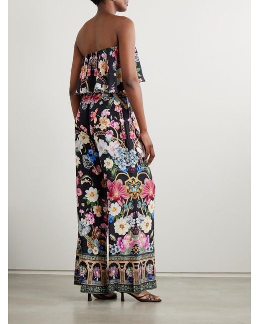 Camilla White Strapless Embellished Printed Silk Crepe De Chine Jumpsuit
