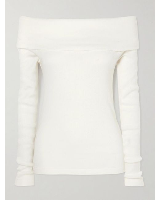 Lisa Yang Natural Claudina Off-The-Shoulder Cotton And Cashmere-Blend Top