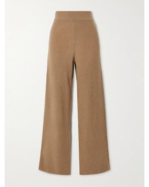 LeKasha Natural Banvir Ribbed Organic Cashmere Wide-Leg Pants