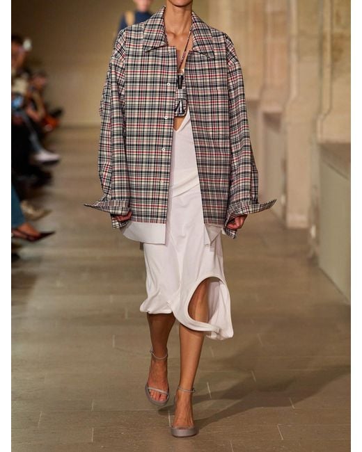 Victoria Beckham White Cocoon Checked Cotton And Virgin Wool-Blend Jacket