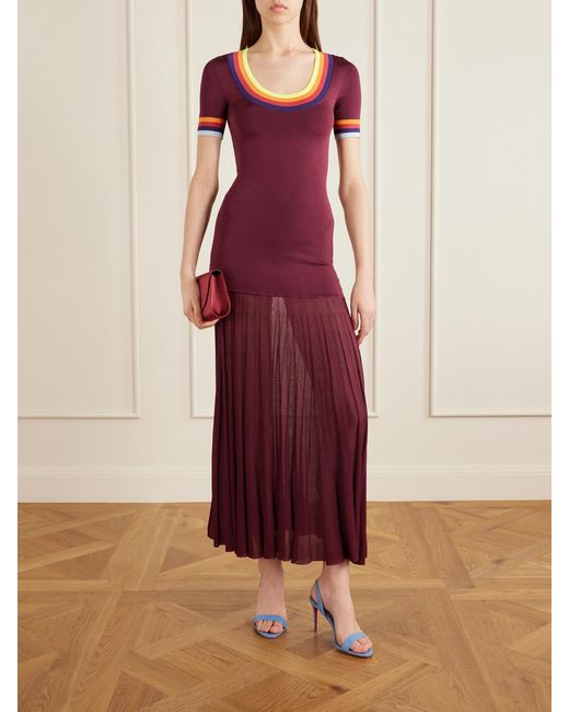 Christopher John Rogers Red Pleated Ribbed Maxi Dress