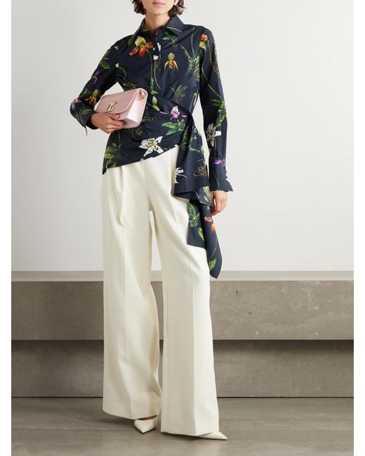 Oscar de la Renta Blue Asymmetrisches Hemd Aus Popeline Aus Einer Baumwollmischung Mit Blumenprint