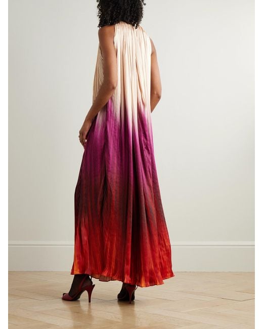 Dima Ayad Red Ombré Plissé-Taffeta Gown