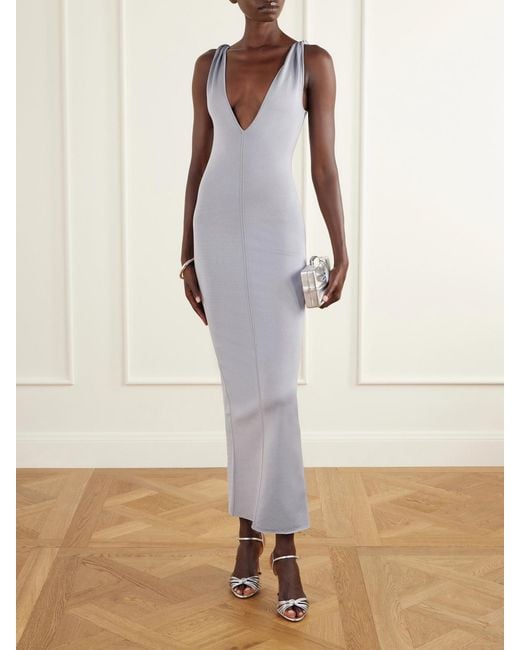Galvan White Twisted Tyra Stretch-Knit Midi Dress