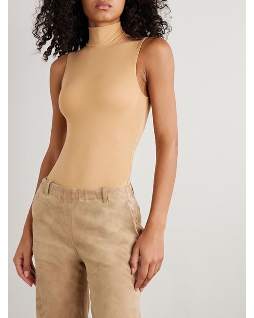 The Park White Joyce Stretch-Tencel Lyocell Turtleneck Thong Bodysuit