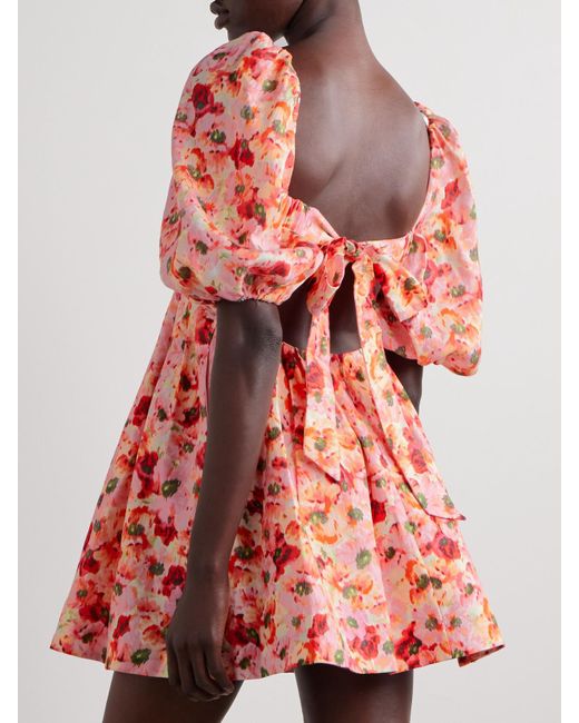 Mini-Robe En Lin À Imprimé Fleuri, Découpes Et Plis Lightburst Zimmermann en coloris Red