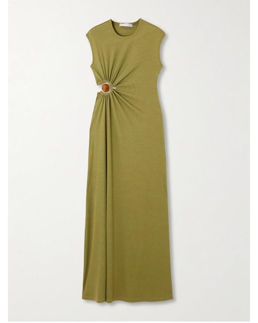 Christopher Esber Green Cutout Embellished Ribbed-Jersey Maxi Dress