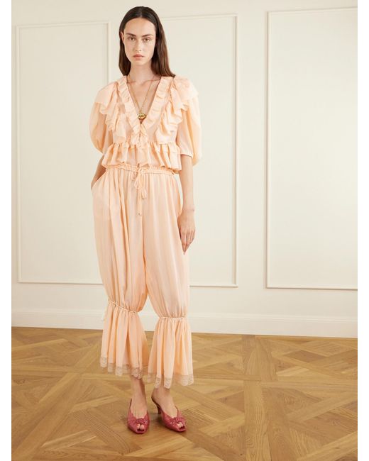 Chloé Natural Ruffled Silk-Charmeuse Blouse