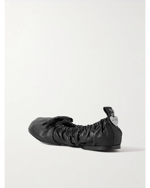 Acne Black Net Sustain Ruched Leather Ballet Flats