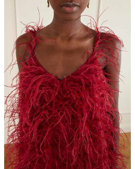 Sharon Wauchob Red Sara Feather-Trimmed Silk-Crepe Mini Dress