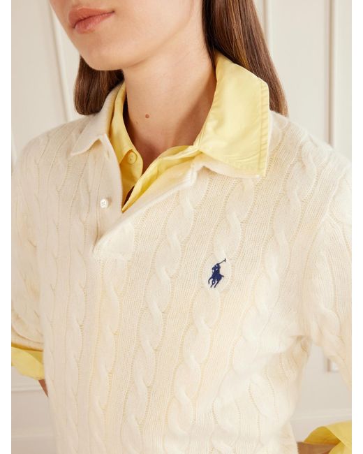 Polo Ralph Lauren Natural Cable-Knit Wool And Cashmere-Blend Polo Sweater