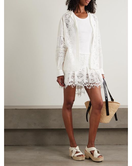 Loewe White Paula's Ibiza Minirock Aus Jersey Aus Einer Baumwollmischung Mit Lochstickerei, Falten Und Fransen