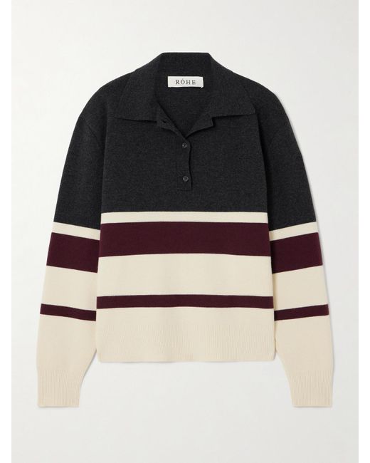 Rohe Black Oversized Striped Wool And Cashmere-Blend Polo Sweater
