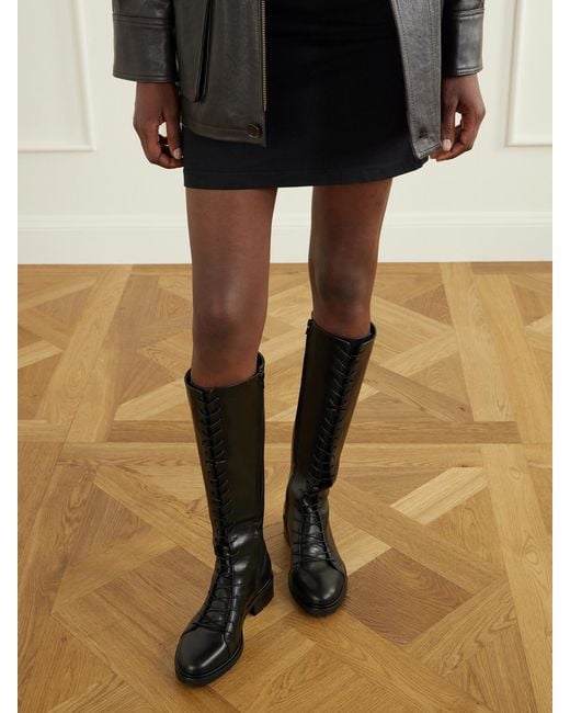 Aeyde Black Rikki 45 Leather Knee Boots