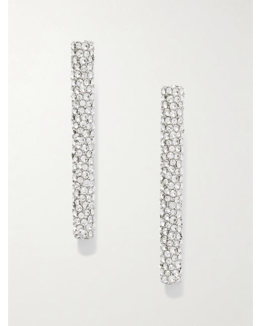 Alexander McQueen White T-Bar Silberfarbene Ohrclips Mit Kristallen