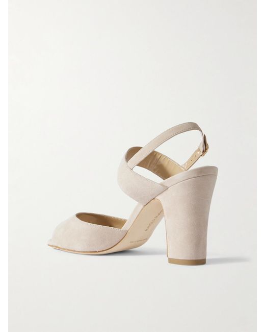 Manolo Blahnik Natural Khiko 90 Suede Slingback Sandals