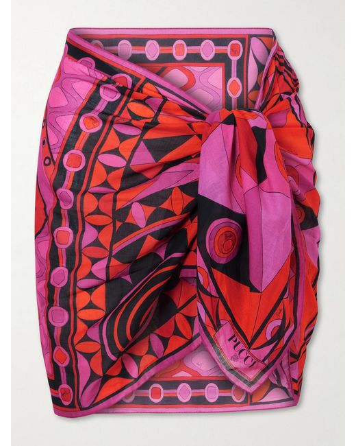Emilio Pucci Red Printed Self-Tie Cotton Pareo