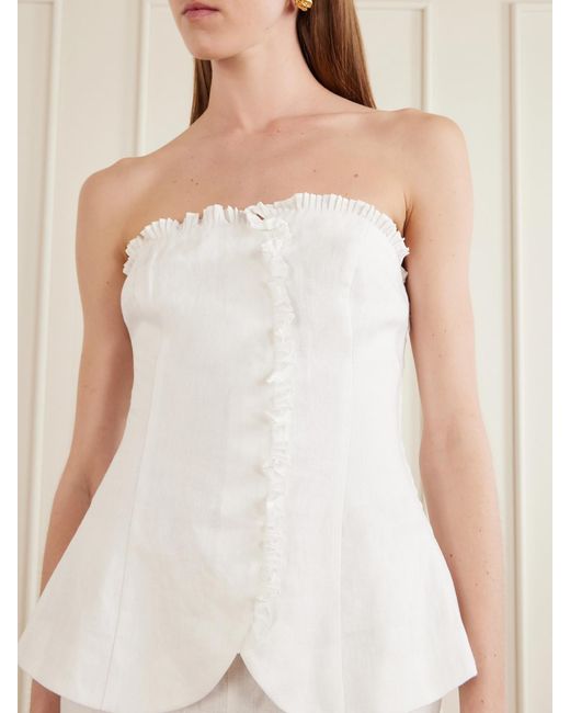 Posse White Florence Strapless Ruffled Linen Top