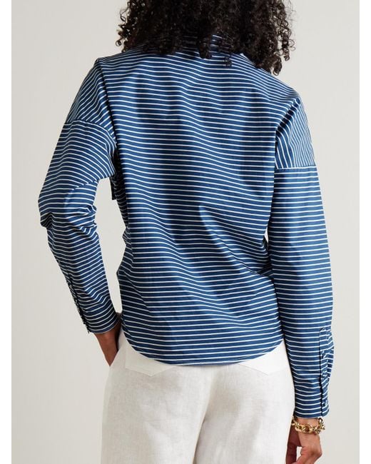 ANDRES OTALORA Blue Ilusion Tie-Detailed Striped Cotton-Voile Shirt